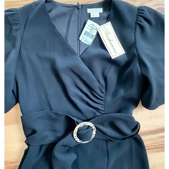 Shoshanna Esmeralda Puff-Sleeve Crepe Dress in Jet Black sz 2 NWT - Picture 8 of 16